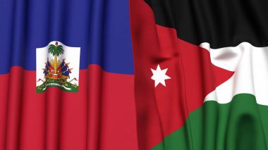 HAITI ve JORDAN bayrakları gerçekçi kumaş dokusuna sahip