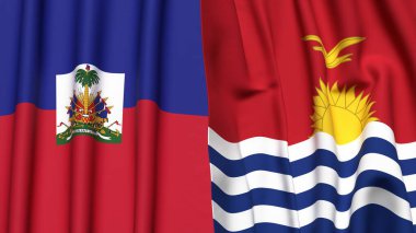 Gerçekçi kumaş dokusuna sahip HAITI ve KIRIBATI bayrakları