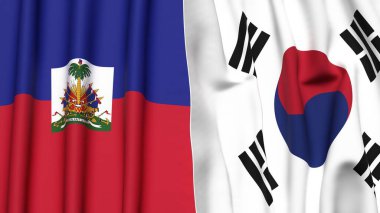 HAITI Bayrakları ve KOREA GÜNEY Gerçekçi kumaş dokusuyla