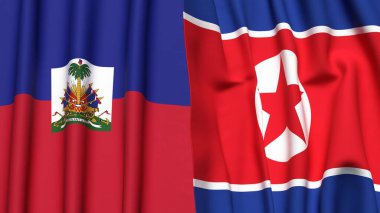 HAITI Bayrakları ve KOREA Kuzey Gerçekçi kumaş dokusuna sahip