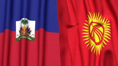 HAITI ve KYRGYZSTAN bayrakları gerçekçi kumaş dokusuyla