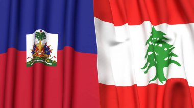 HAITI ve LEBANON bayrakları gerçekçi kumaş dokusuyla