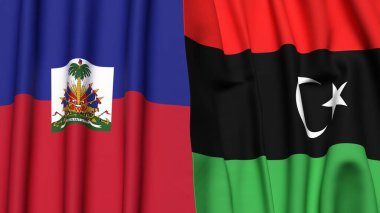 Gerçek kumaş dokusuna sahip HAITI ve LIBYA bayrakları
