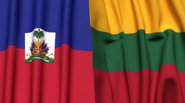 Gerçekçi kumaş dokusuna sahip HAITI ve LITHUANIA bayrakları