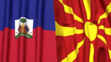 Gerçekçi kumaş dokusuna sahip HAITI ve MACEDONIA bayrakları