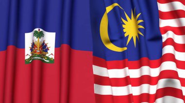 Gerçekçi kumaş dokusuna sahip HAITI ve MALAYSIA bayrakları