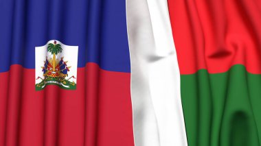 Gerçekçi kumaş dokusuna sahip HAITI ve MADAGASCAR bayrakları