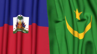 Gerçekçi kumaş dokusuna sahip HAITI ve MAURITANIA bayrakları