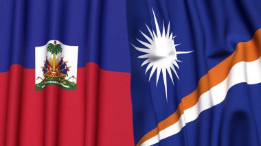 HAITI Bayrakları ve Marshall Adaları Gerçekçi kumaş dokusuna sahip