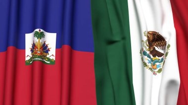 Gerçekçi kumaş dokusuna sahip HAITI ve MEXICO bayrakları