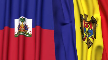 Gerçekçi kumaş dokusuna sahip HAITI ve MOLDOVA bayrakları
