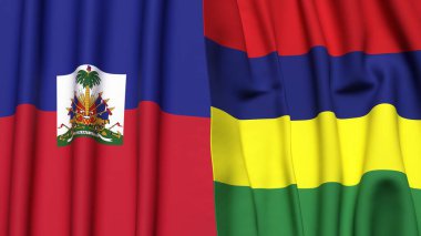 Gerçekçi kumaş dokusuna sahip HAITI ve MAURITIUS bayrakları