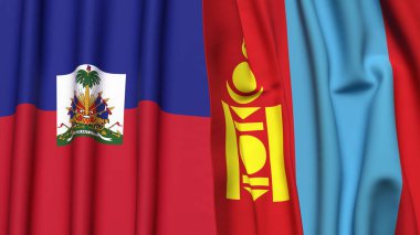 HAITI ve Mongolya bayrakları gerçekçi kumaş dokusuyla