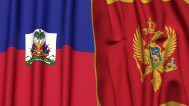 HAITI ve MONTENEGRO bayrakları gerçekçi kumaş dokusuyla