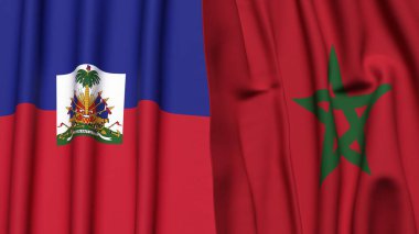 HAITI ve MoroCCO bayrakları gerçekçi kumaş dokusuyla