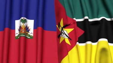 HAITI ve MOZAMBIQUE bayrakları gerçekçi kumaş dokusuyla