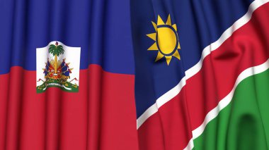 HAITI ve NAMIBIA bayrakları gerçekçi kumaş dokusuyla