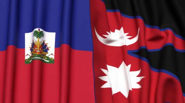 HAITI ve NEPAL bayrakları gerçekçi kumaş dokusuyla