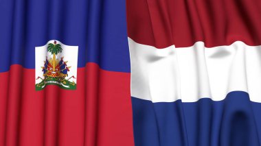 Gerçekçi kumaş dokusuna sahip HAITI ve NETHERLANDS bayrakları
