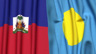 HAITI ve PALAU bayrakları gerçekçi kumaş dokusuyla