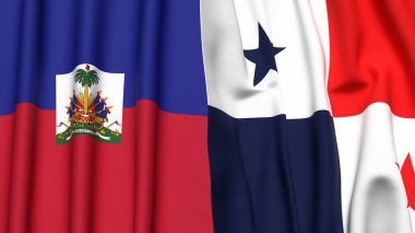 Gerçek kumaş dokusuna sahip HAITI ve Panama bayrakları