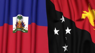 HAITI ve PAPUA Bayrakları Gerçekçi kumaş dokusuna sahip Yeni Gine
