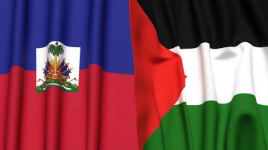 HAITI ve Filistin 'in bayrakları gerçekçi kumaş dokusuyla