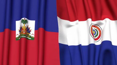 HAITI ve PARAGUAY bayrakları gerçekçi kumaş dokusuyla