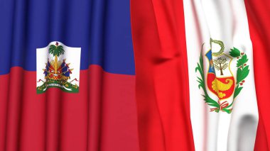 Gerçekçi kumaşlı HAITI ve Peru bayrakları