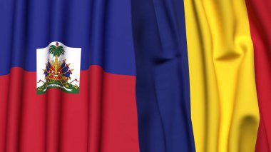 Gerçekçi kumaş dokusuna sahip HAITI ve ROMANIA bayrakları