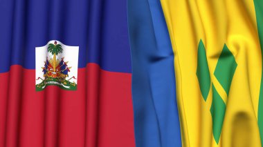 HAITI ve SAINT VINCENT bayrakları gerçekçi kumaş dokusuyla