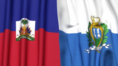 HAITI ve SAN MARINO bayrakları gerçekçi kumaş dokusuyla