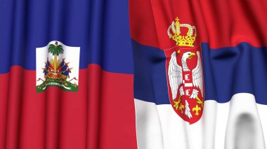 HAITI ve SERBIA bayrakları gerçekçi kumaş dokusuna sahip
