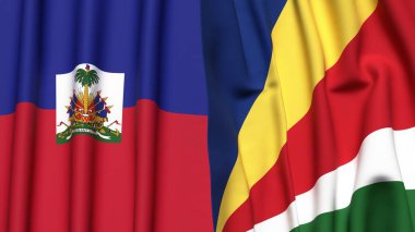 HAITI ve SEYCHELLES bayrakları gerçekçi kumaş dokusuyla