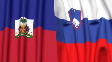 HAITI ve SLOVENIA bayrakları gerçekçi kumaş dokusuyla