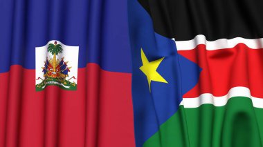 HAITI ve GÜNEY SUDAN bayrakları gerçekçi kumaş dokusuyla