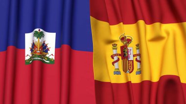 Gerçekçi kumaş dokusuna sahip HAITI ve SPAIN bayrakları