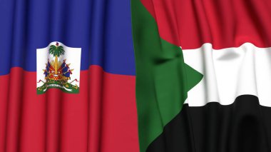 HAITI ve SuDAN bayrakları gerçekçi kumaş dokusuyla