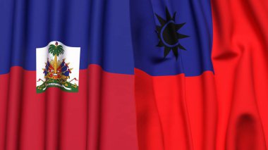 Gerçekçi kumaşlı HAITI ve Tayvan bayrakları