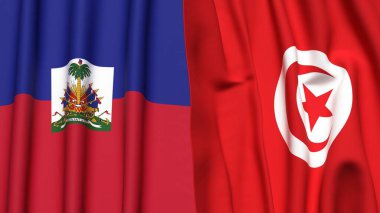 Gerçekçi kumaş dokusuna sahip HAITI ve TUNISIA bayrakları