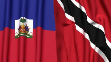 Gerçekçi kumaş dokusuna sahip HAITI ve TRINIDAD bayrakları