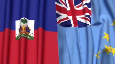 HAITI ve TUVALU bayrakları gerçekçi kumaş dokusuyla