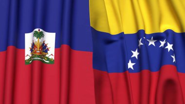 Gerçek kumaş dokusuna sahip HAITI ve Venezuela bayrakları