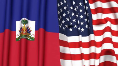 Gerçek kumaş dokusuna sahip HAITI ve ABD bayrakları