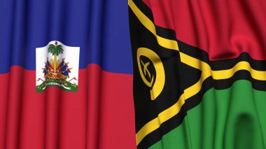 HAITI ve VANUATU bayrakları gerçekçi kumaş dokusuyla