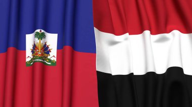 HAITI ve YEMEN bayrakları gerçekçi kumaş dokusuyla