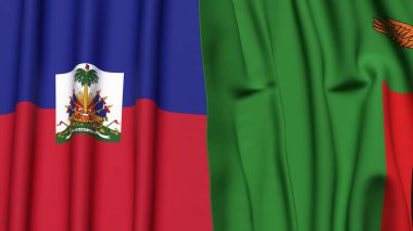 HAITI ve ZAMBIA bayrakları gerçekçi kumaş dokusuyla