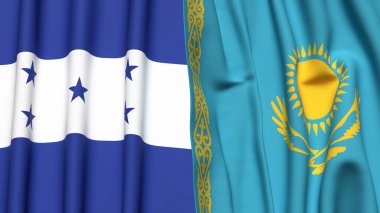 HONDURAS ve KAZAKHSTAN bayrakları gerçekçi kumaş dokusuyla