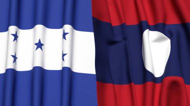 Gerçek kumaş dokusuna sahip HONDURAS ve LAOS bayrakları