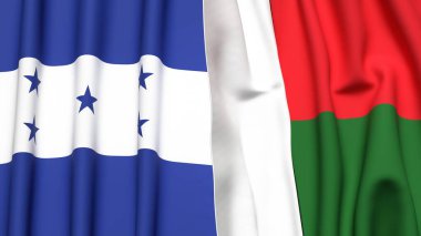 HONDURAS ve MADAGASCAR bayrakları gerçekçi kumaş dokusuyla